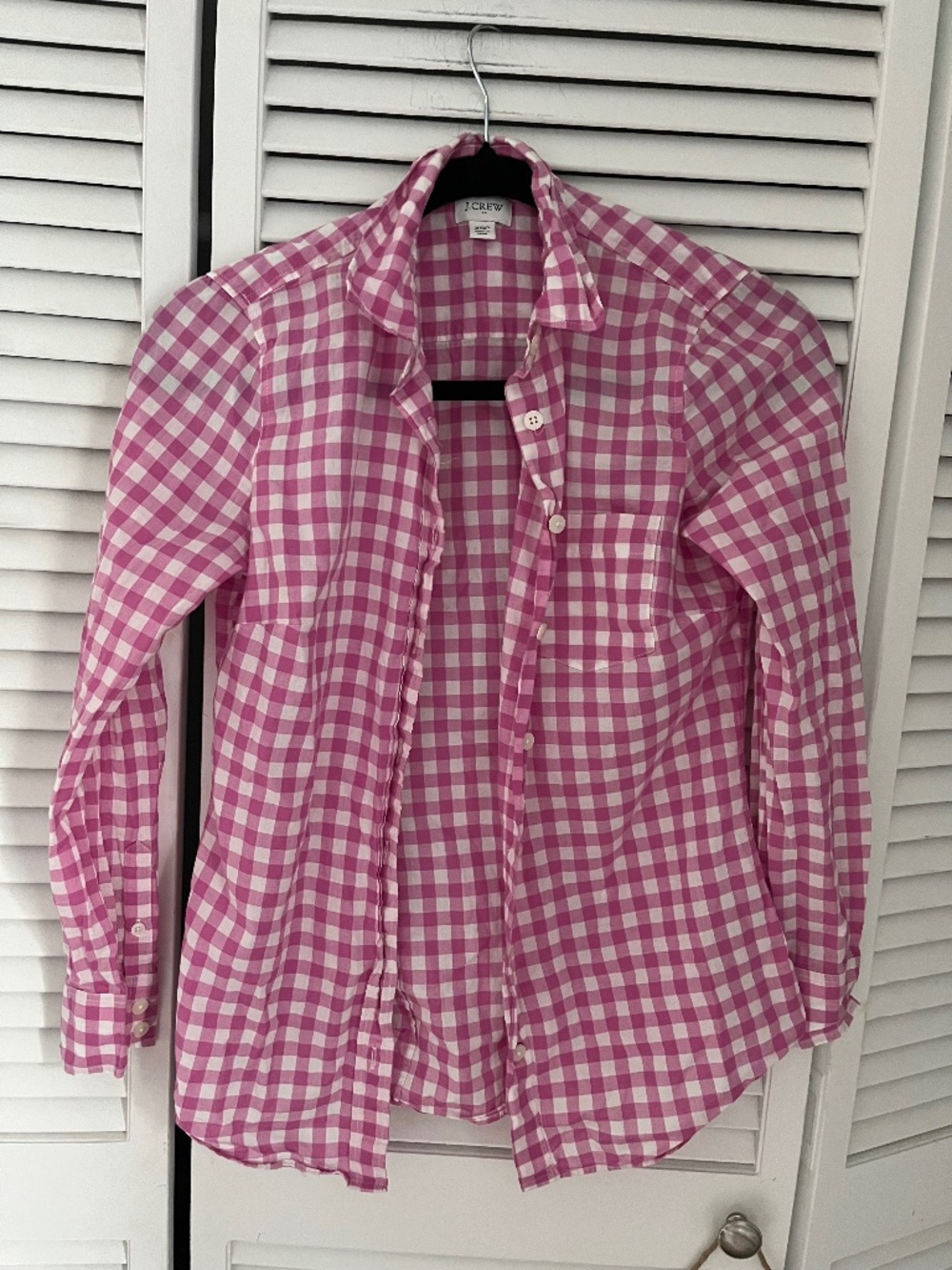 J Crew Pink Gingham Button up , Size XS Petite, Cotton, New Condition